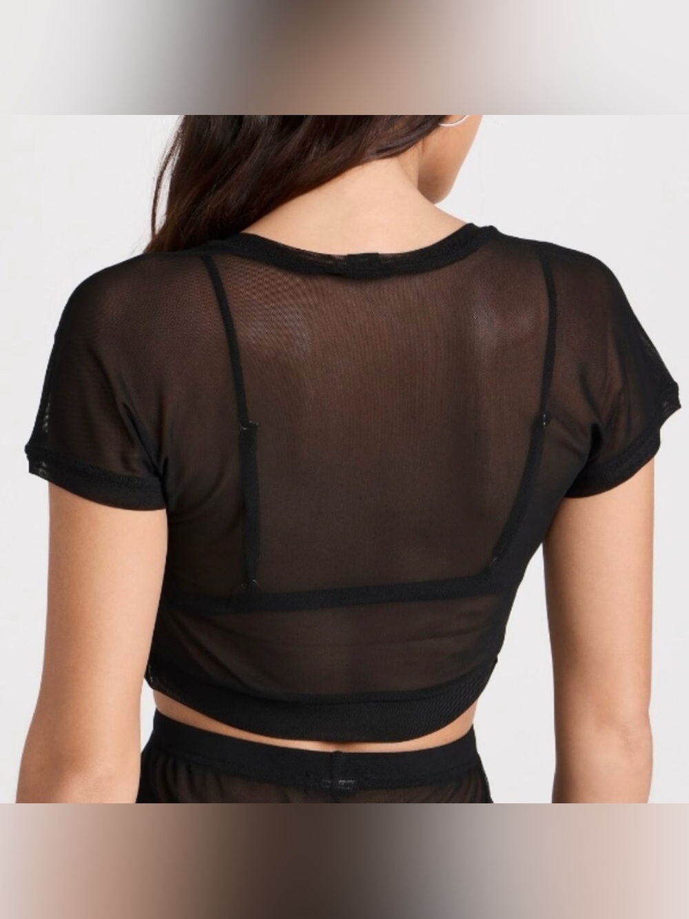 Good American Sheer Mesh Crewneck Crop Top - Picture 6 of 7